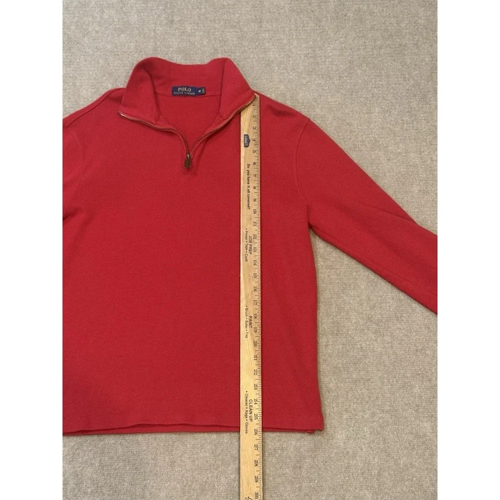 Polo Ralph Lauren Red Quarter Zip Mock Neck Pullover Blue Pony Sweatshirt Mens M
